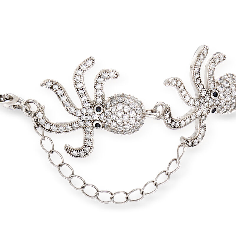 2.45 ct. t.w. CZ and .20 ct. t.w. Black Spinel Octopus Bracelet in Sterling Silver image number 2