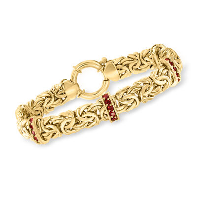 1.50 ct. t.w. Garnet Station Byzantine Bracelet in 18kt Gold Over Sterling