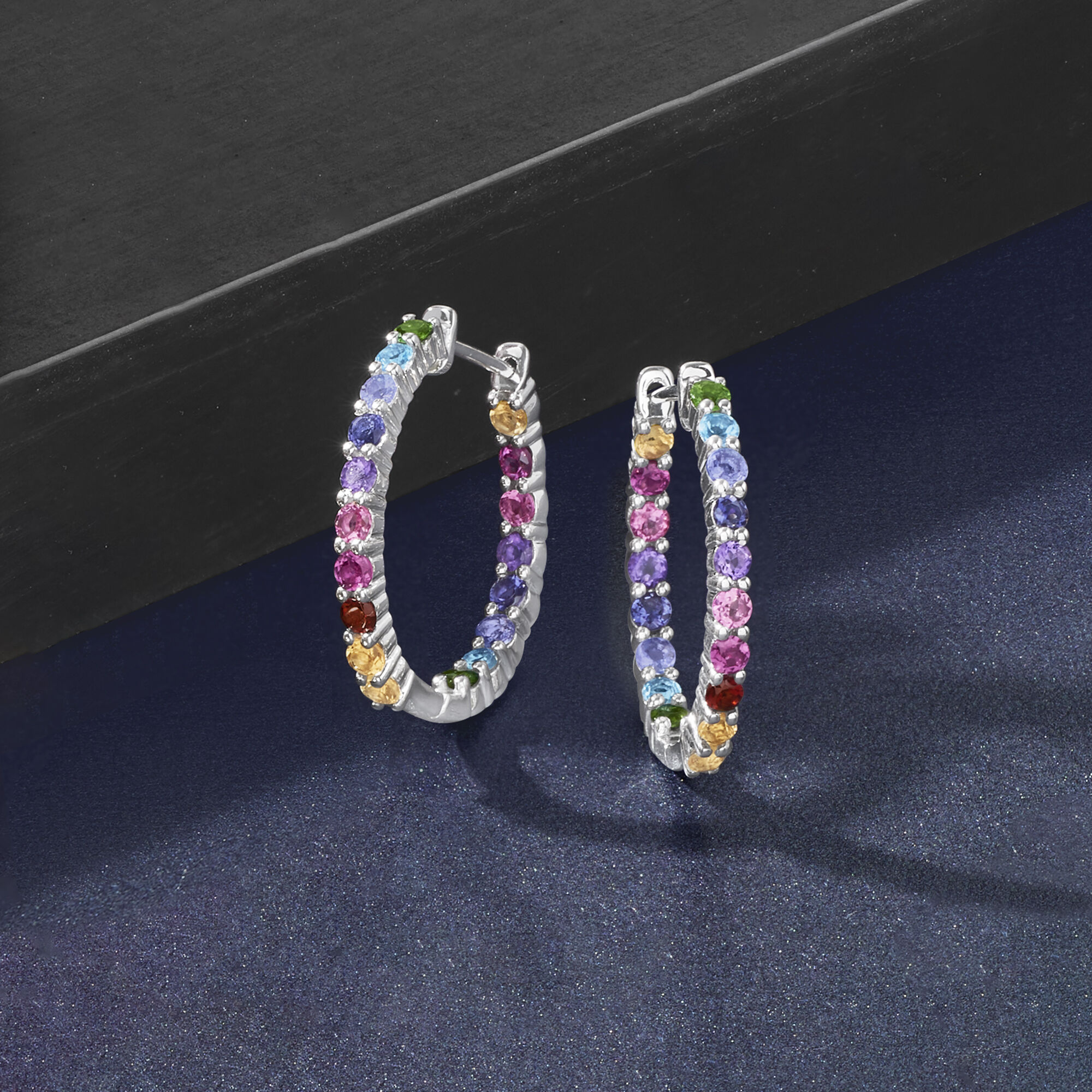 1.80 ct. t.w. Multi Gem Hoop Earrings in Sterling Silver. 1