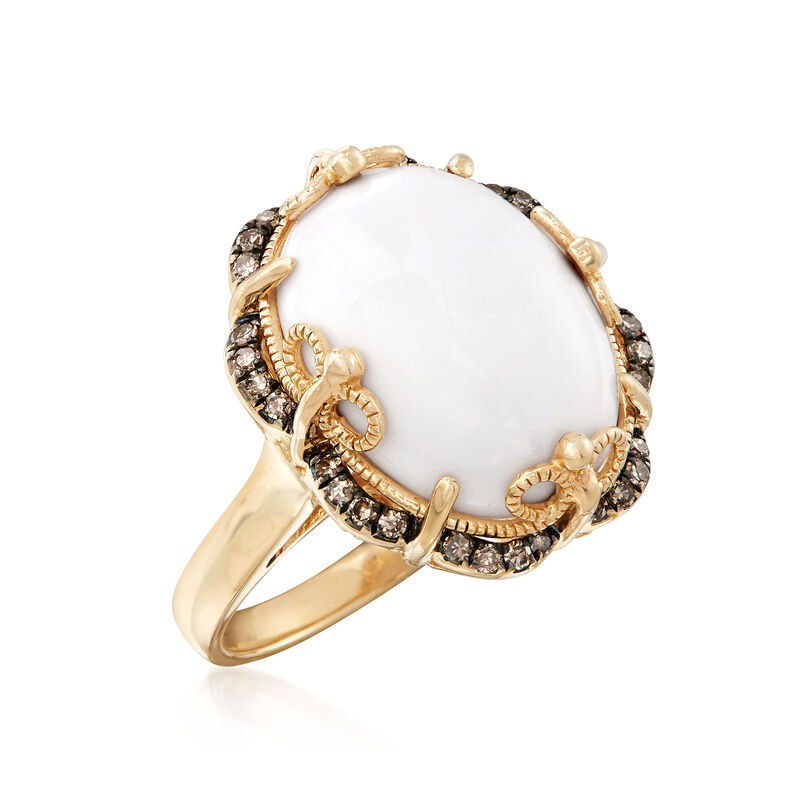 White Agate and .21 ct. t.w. Brown Diamond Frame Ring in 14kt Yellow Gold image number 3