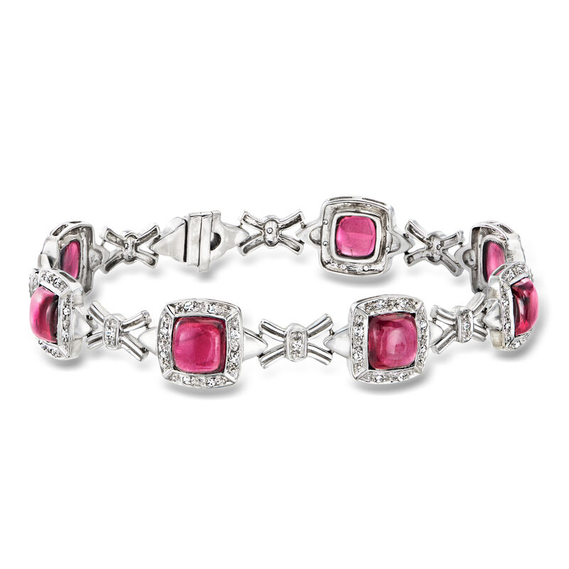 C. 1990 Vintage 17.84 ct. t.w. Rhodolite Garnet and .64 ct. t.w. Diamond Link Bracelet in 18kt White Gold. 7.25" image number 0