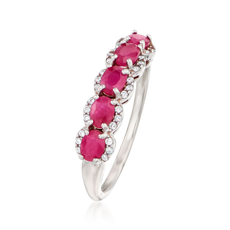 1.20 ct. t.w. Ruby and .10 ct. t.w. White Zircon Ring in Sterling Silver image number 2
