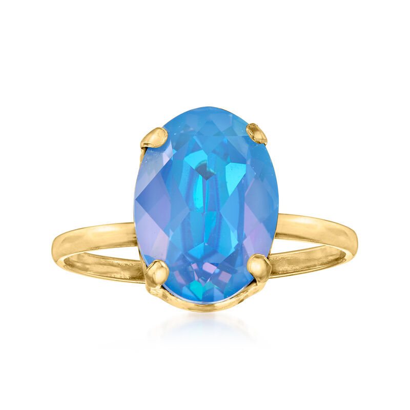 Italian Blue Swarovski Crystal Ring in 18kt Gold Over Sterling image number 0