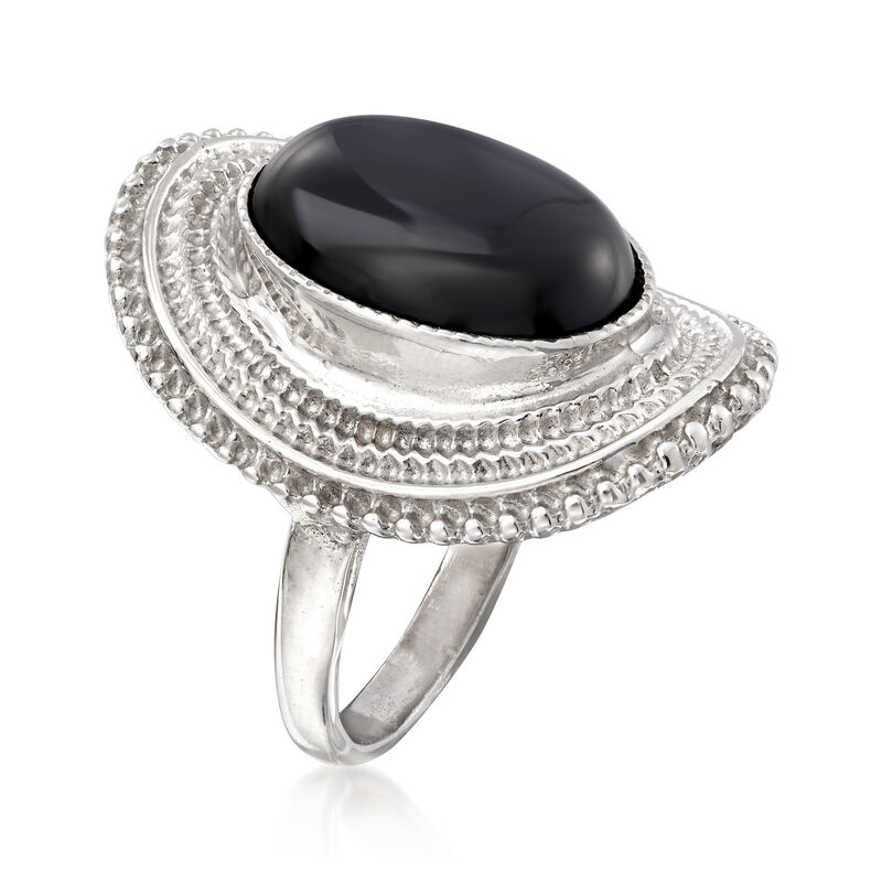 Italian Black Onyx Ring in Sterling Silver image number 2