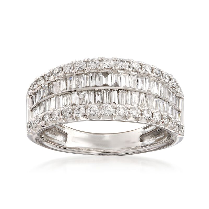 1.00 ct. t.w. Baguette and Round Diamond Four-Row Ring in 14kt White Gold image number 0