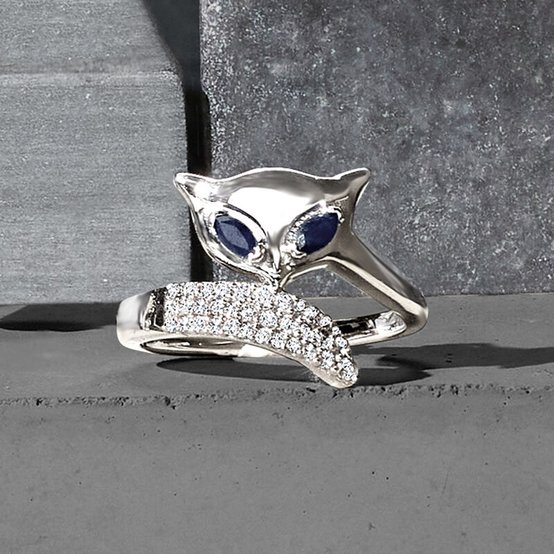 .20 ct. t.w. Sapphire and .20 ct. t.w. White Zircon Fox Ring in Sterling Silver image number 3