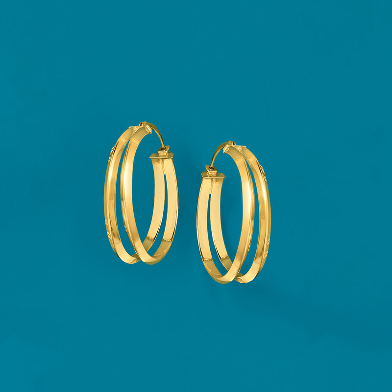 14kt Yellow Gold Double-Hoop Earrings. 1&quot; image number 2
