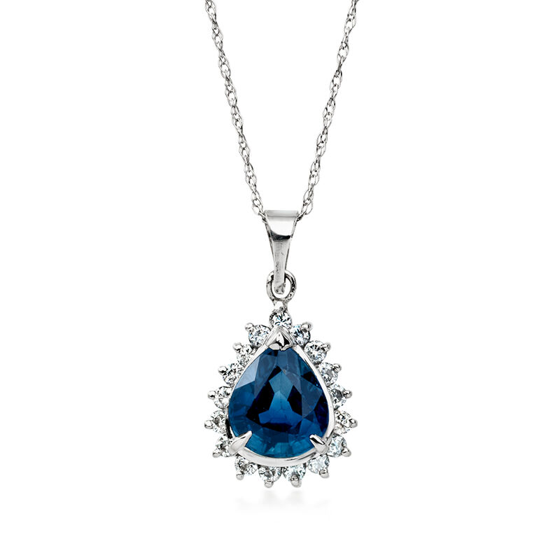C. 1990 Vintage 1.70 Carat Sapphire Pendant Necklace with .30 ct. t.w. Diamonds in Platinum. 18" image number 0