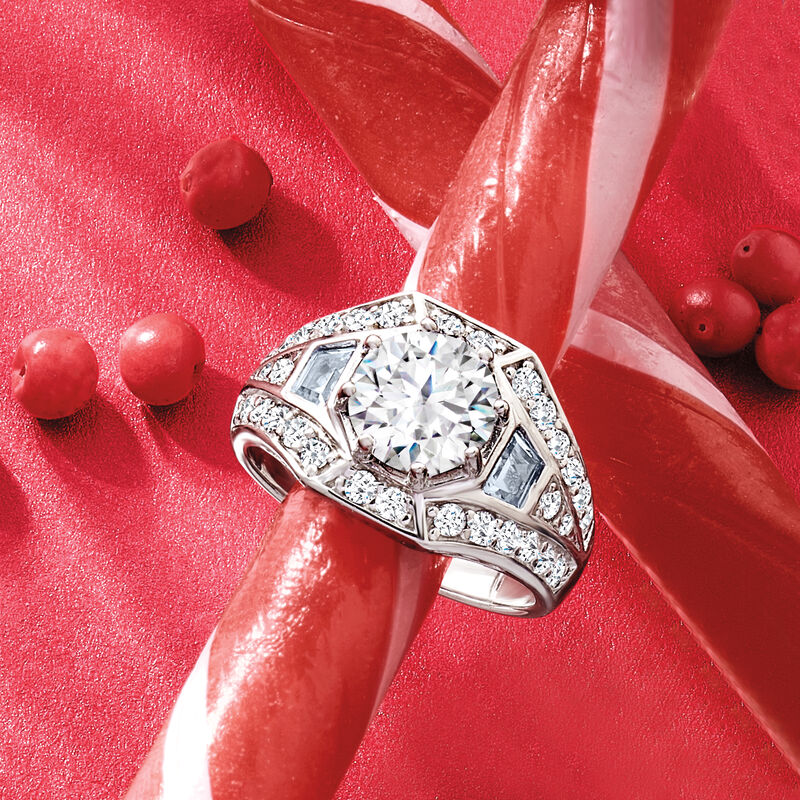 2.62 ct. t.w. CZ and .50 ct. t.w. Simulated Aquamarine Ring in Sterling Silver image number 4