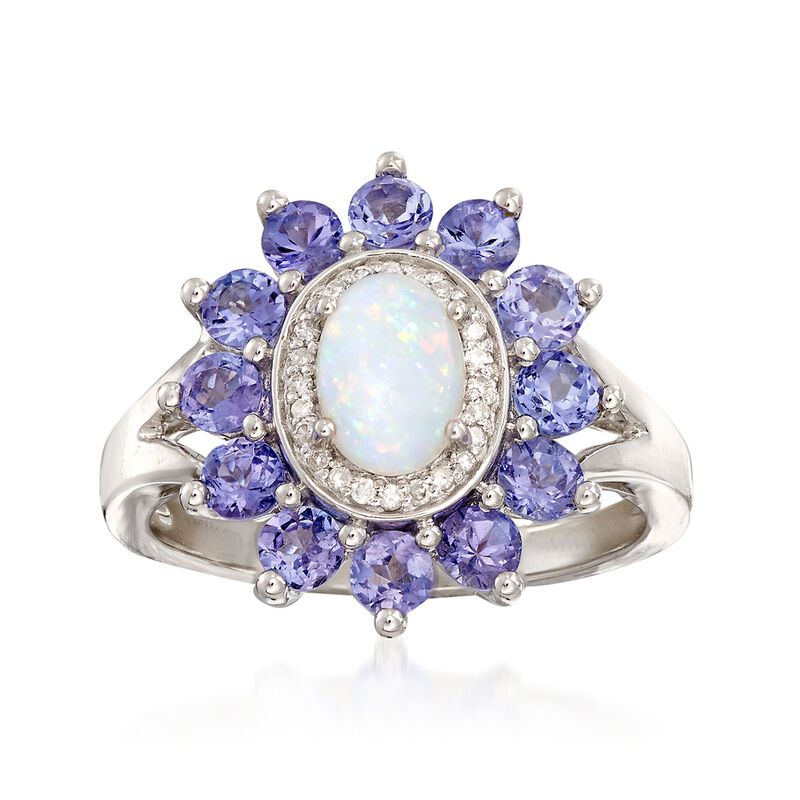 Opal and 12.00 ct. t.w. Tanzanite Ring with Diamond Accents in 14kt White Gold image number 0