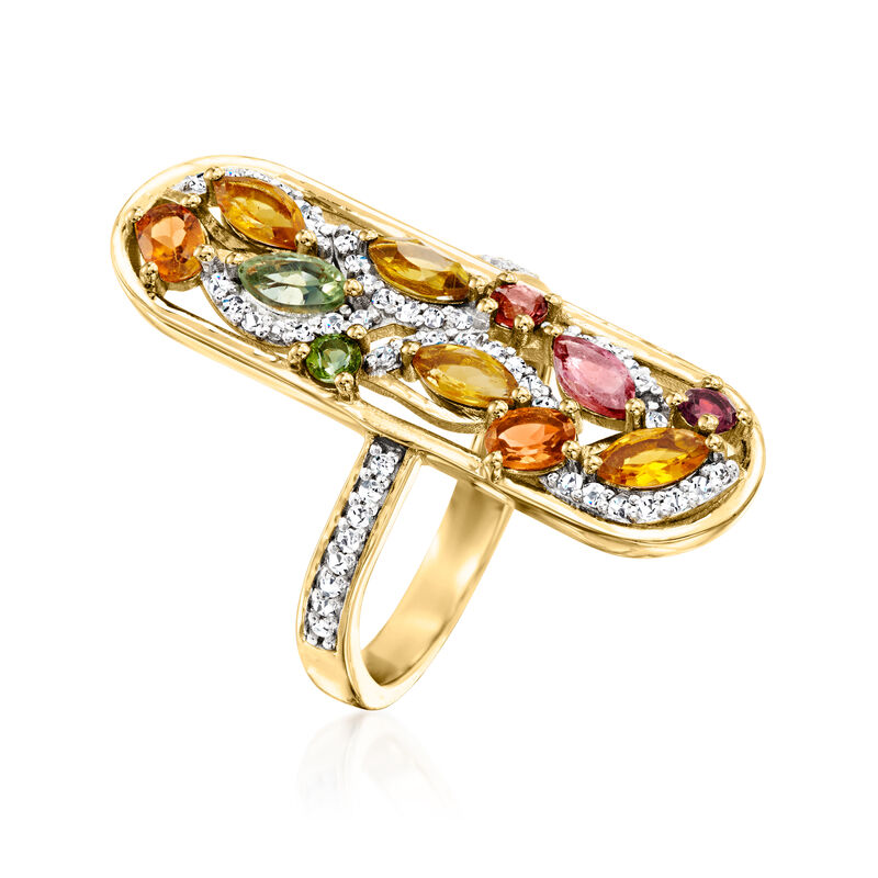 1.20 ct. t.w. Multicolored Tourmaline Ring with .20 ct. t.w. White Topaz in 18kt Gold Over Sterling image number 2