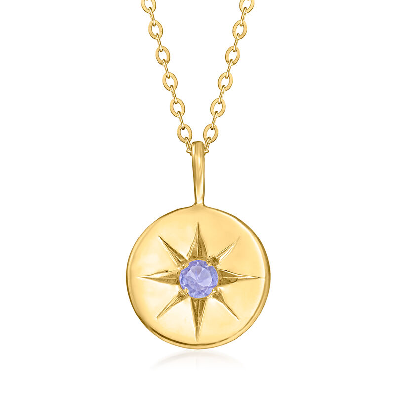 Birthstone Star Disc Pendant Necklace in 14kt Yellow Gold image number 1