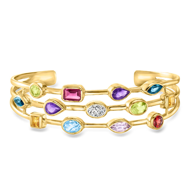 7.10 ct. t.w. Multi-Gemstone and .75 Carat Lab-Grown Diamond Cuff Bracelet in 18kt Gold Over Sterling. 7" image number 0