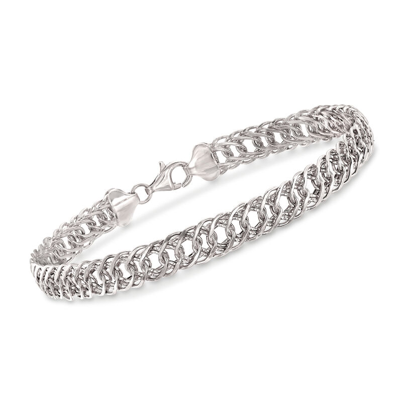 14kt White Gold Double-Oval Link Bracelet image number 0