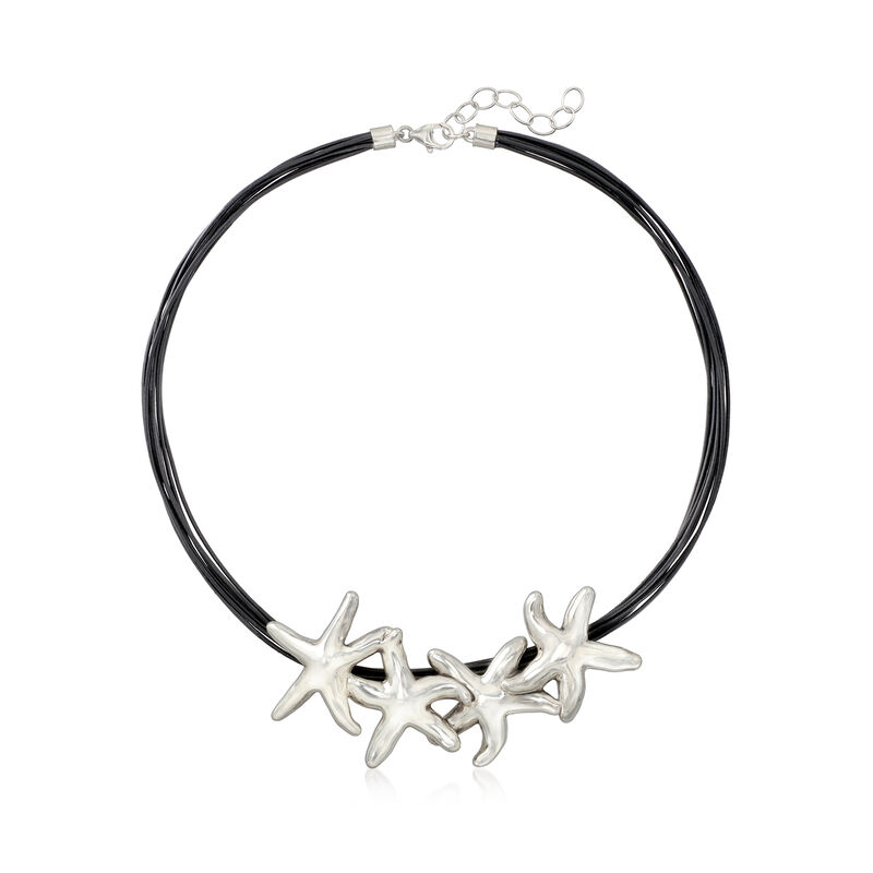 Sterling Silver Over Resin Starfish Necklace with Black Leather Cords image number 0