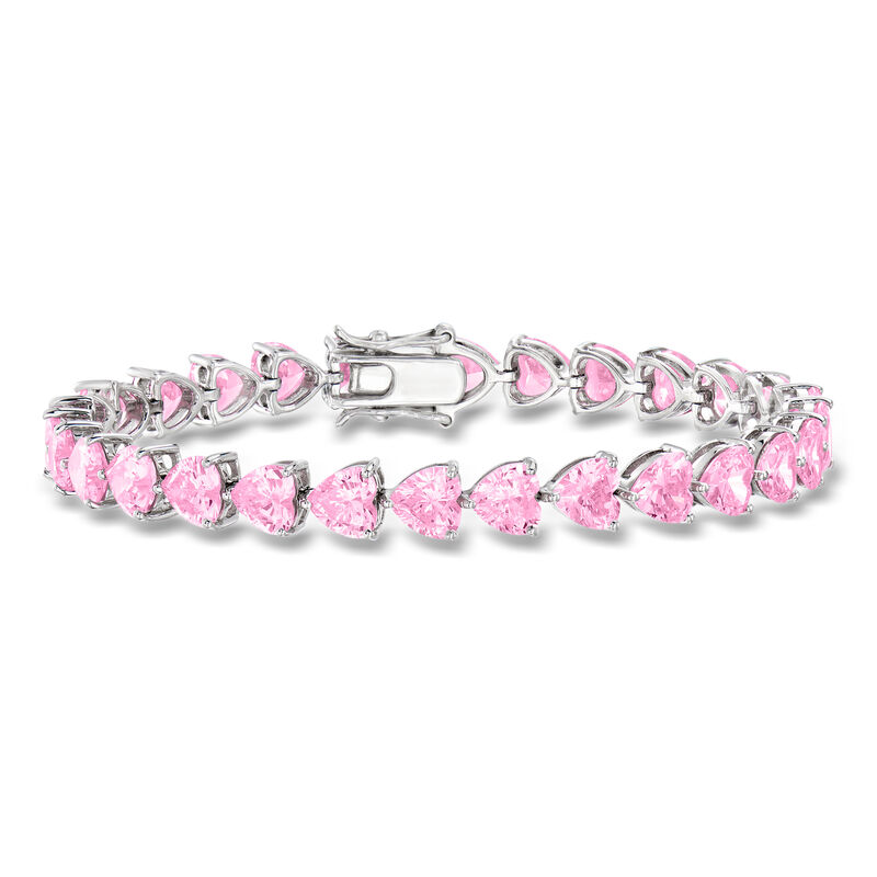 20.00 ct. t.w. Heart-Shaped Simulated Pink Sapphire Tennis Bracelet in Sterling Silver. 7" image number 0