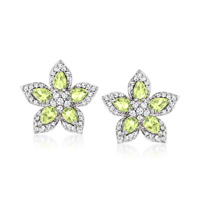 3.50 ct. t.w. Peridot and 1.90 ct. t.w. White Zircon Flower and Butterfly Drop Earrings in Sterling Silver  image number 2