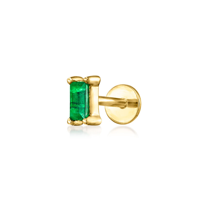 Baguette Emerald Single Flat-Back Stud Earring in 14kt Yellow Gold image number 0