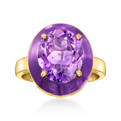 4.20 Carat Amethyst and Purple Enamel Halo Ring in 18kt Gold Over Sterling