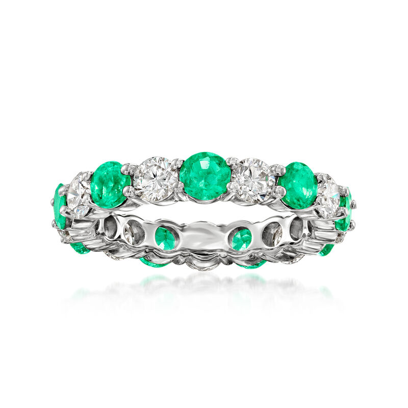 1.80 ct. t.w. Emerald and 1.55 ct. t.w. Lab-Grown Diamond Eternity Band in 14kt White Gold image number 0