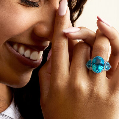 16.00 ct. t.w. Swiss Blue Topaz Ring with .35 ct. t.w. Diamonds in 14kt White Gold