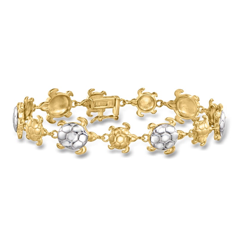 Sterling Silver and 18kt Gold Over Sterling Turtle Bracelet. 7" image number 0