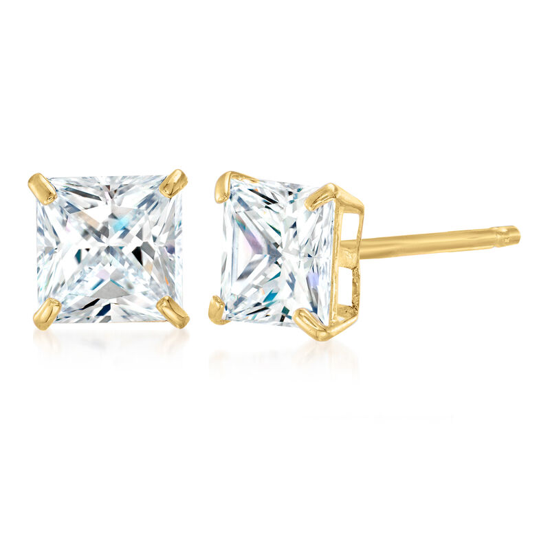2.00 ct. t.w. Princess-Cut CZ Stud Earrings in 14kt Yellow Gold  image number 2