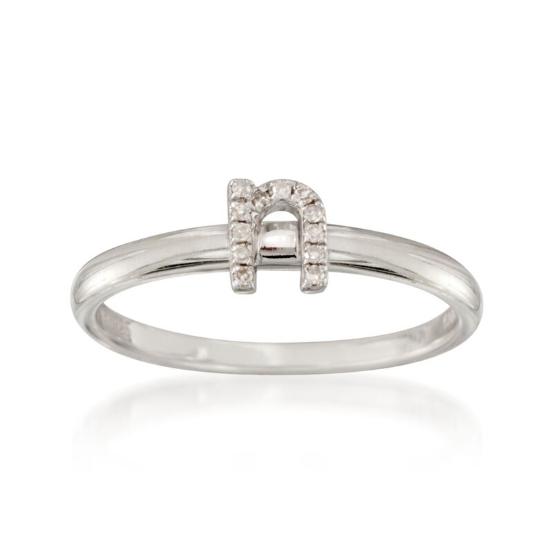 Diamond Accent Mini Initial &quot;N&quot; Ring in Sterling Silver image number 0