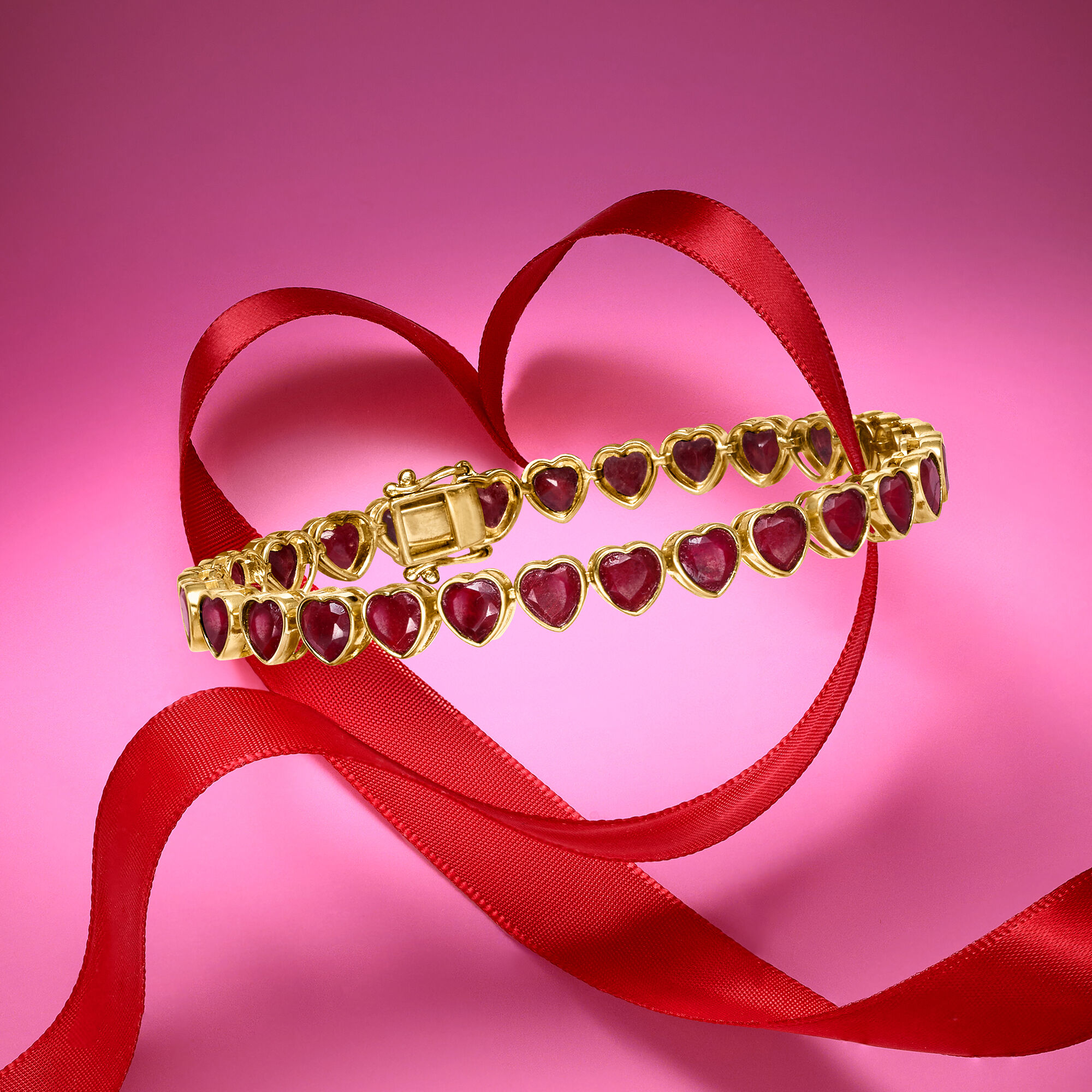 18.00 ct. t.w. Ruby Heart Tennis Bracelet in 18kt Gold Over