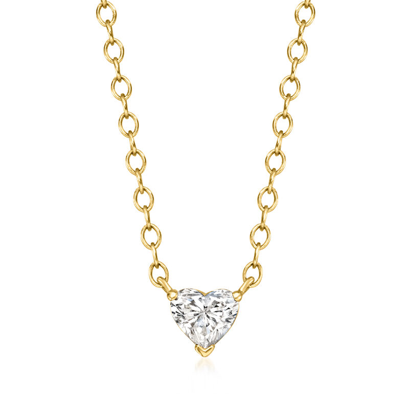.20 Carat Heart-Shaped Lab-Grown Diamond Solitaire Necklace in 14kt Yellow Gold. 16&quot; image number 1
