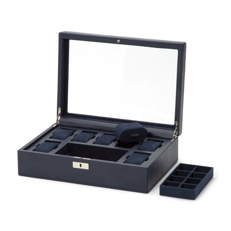 Wolf &quot;Howard&quot; Navy Leather Watch Box image number 4