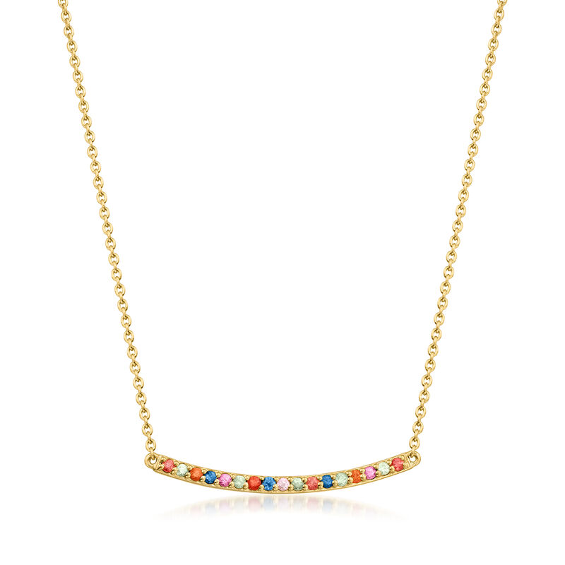 .60 ct. t.w. Multicolored Sapphire Curved Bar Necklace in 18kt Gold Over Sterling. 18&quot; image number 1