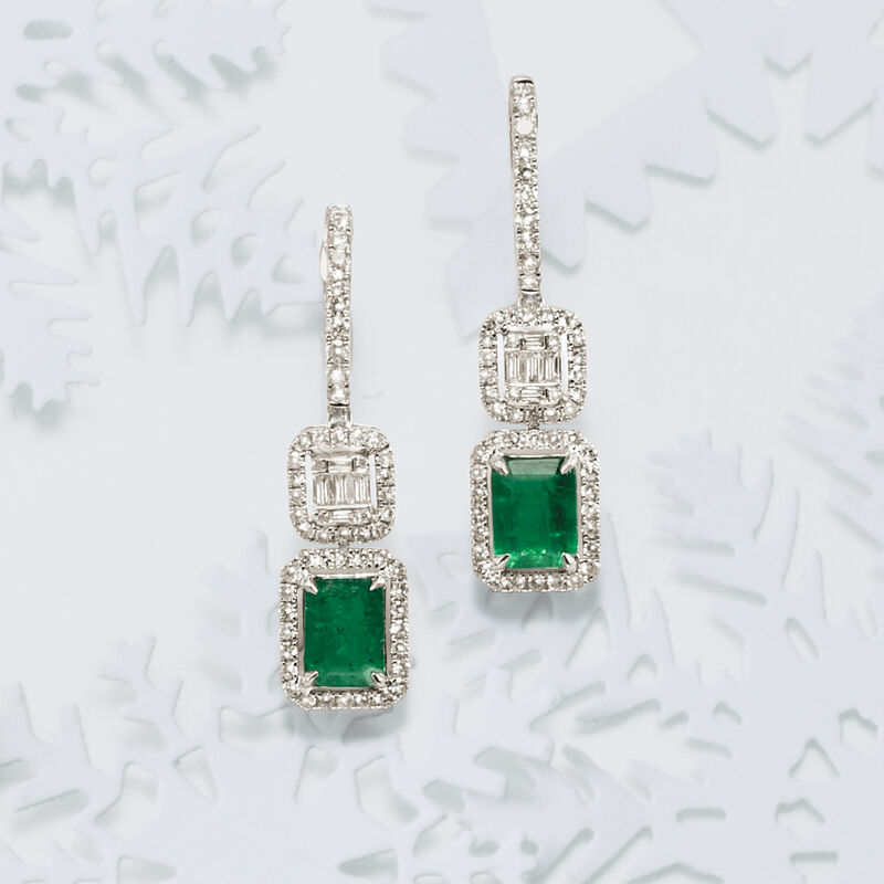 2.70 ct. t.w. Emerald and 1.20 ct. t.w. Diamond Drop Earrings  image number 3