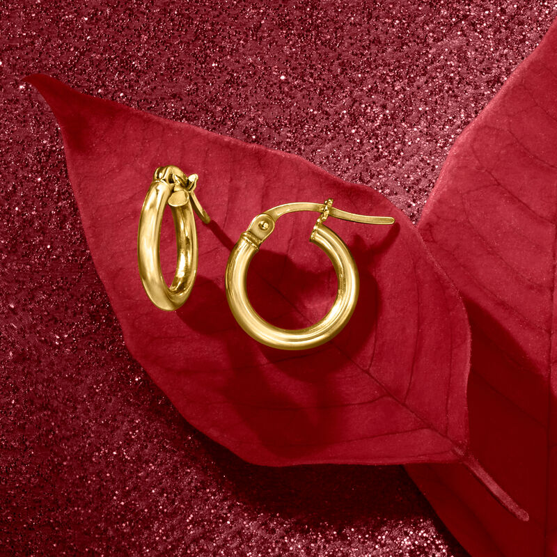 2mm 14kt Yellow Gold Small Hoop Earrings. 1/2&quot; image number 3