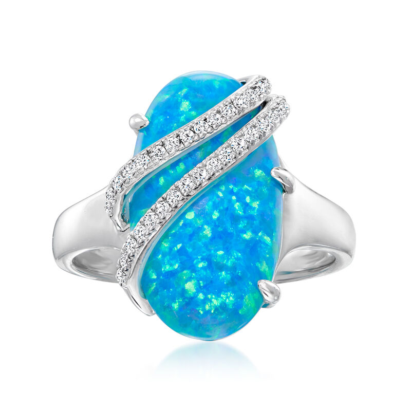 Charles Garnier Synthetic Blue Opal Ring with .16 ct. t.w. CZs in Sterling Silver image number 0