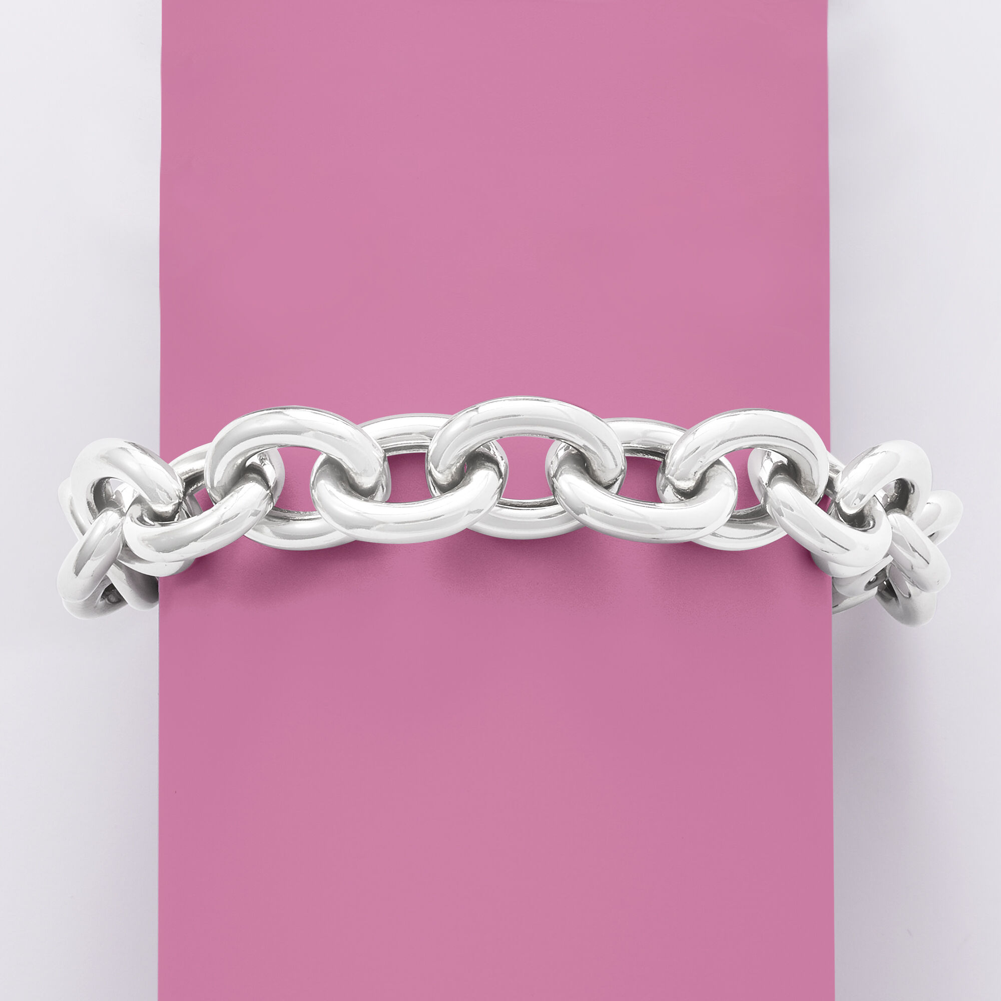 thick flat & oval chain bracelet 約23cm Sterling Silver Large Oval-Link Bracelet