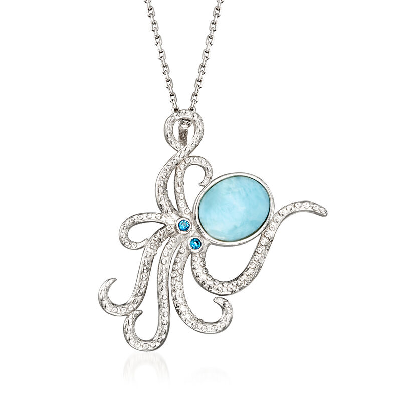 Larimar Octopus Pendant Necklace in Sterling Silver with CZ Accents image number 0