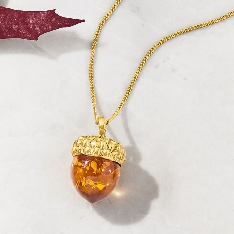 Amber Acorn Pendant Necklace in 18kt Gold Over Sterling image number 2