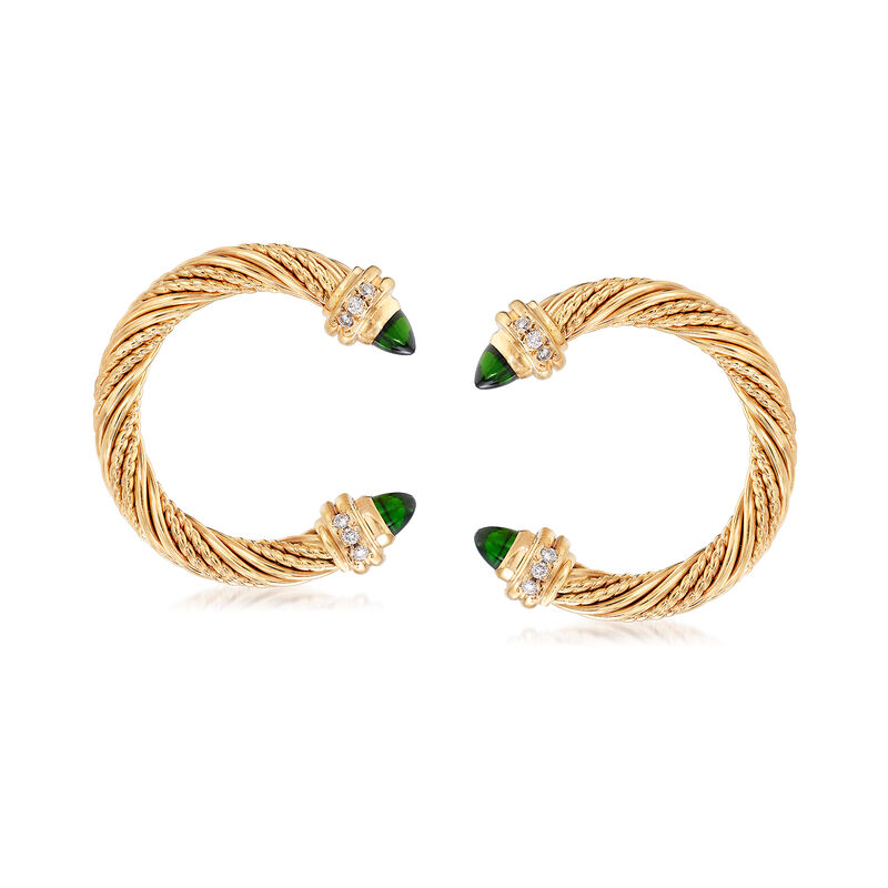 C. 1990 Vintage 1.80 ct. t.w. Sugarloaf Tourmaline, .20 ct. t.w. Diamonds Post Earrings in 14kt Yellow Gold image number 0