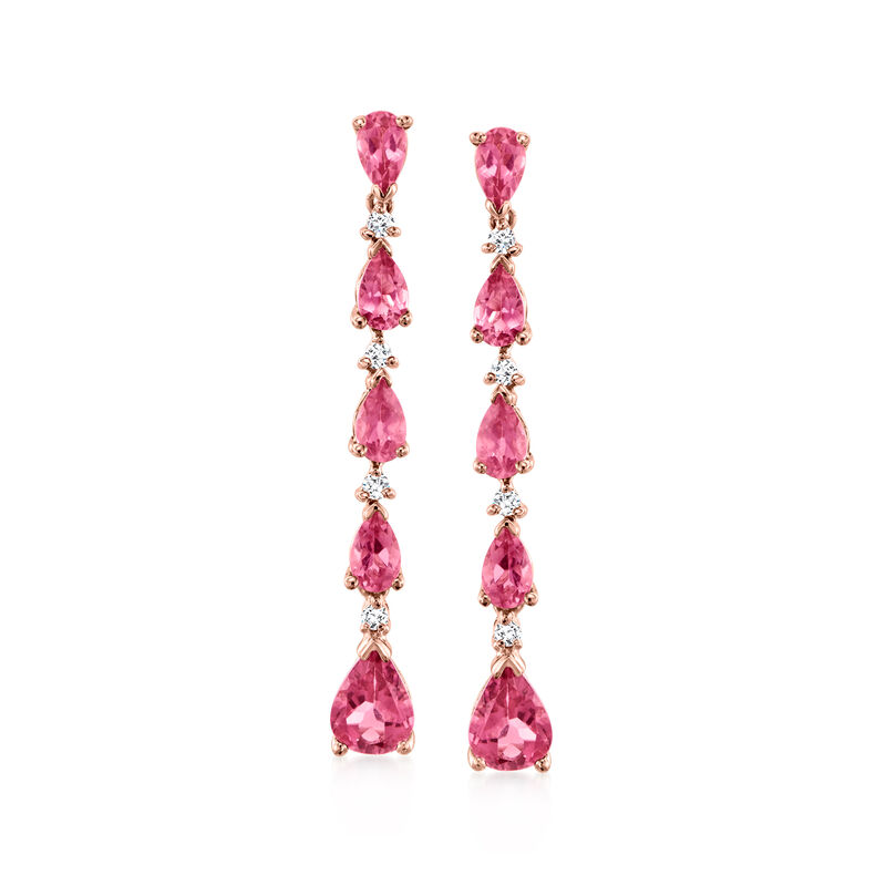 3.00 ct. t.w. Pink Tourmaline and .16 ct. t.w. Diamond Drop Earrings in 14kt Rose Gold image number 0