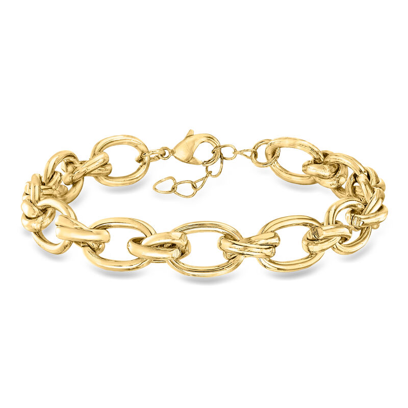 14kt Yellow Gold-Plated Oval-Link Bracelet. 7" image number 0
