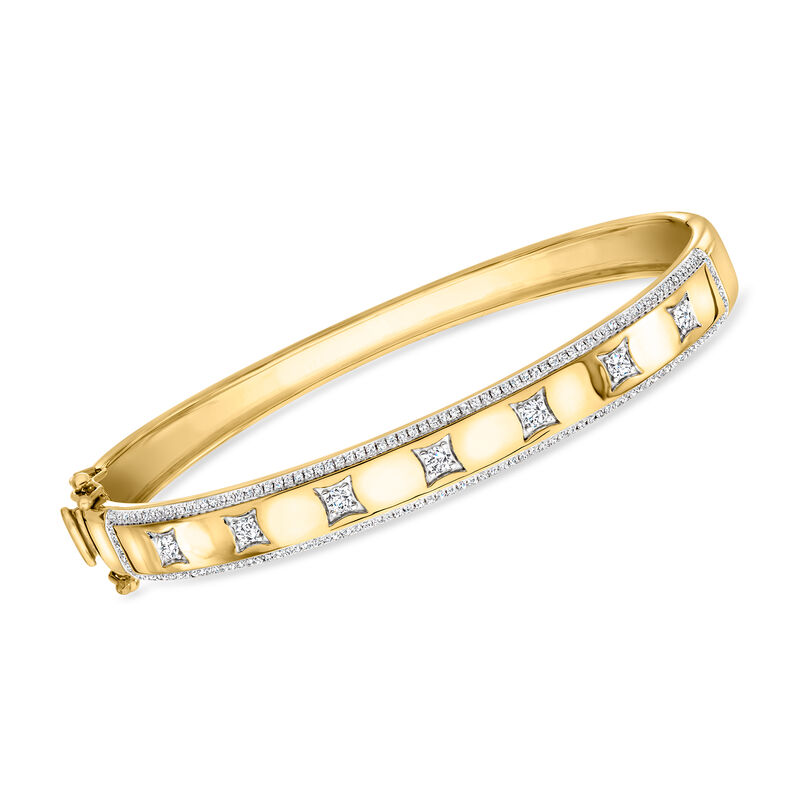 .75 ct. t.w. Diamond Square-Station Bangle Bracelet in 18kt Gold Over Sterling. 7&quot; image number 0