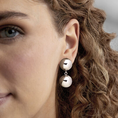 Italian Sterling Silver Double-Bead Drop Earrings