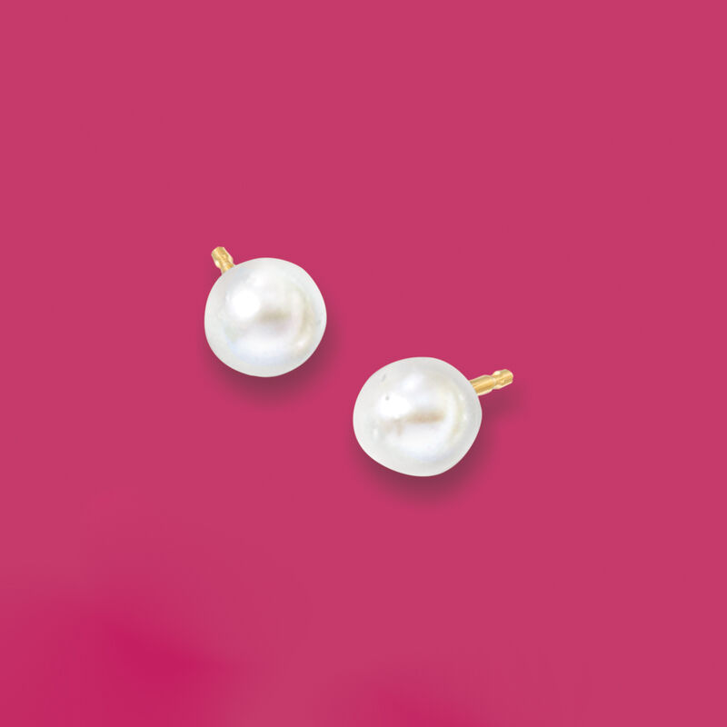 Child's 4.5mm Cultured Pearl Stud Earrings in 14kt Yellow Gold image number 2
