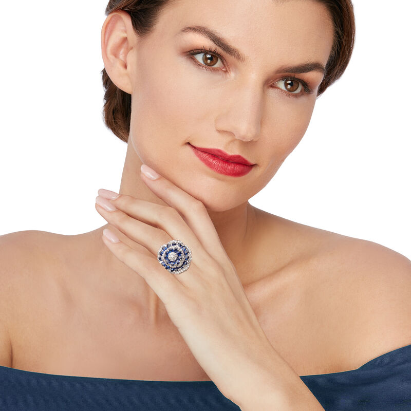 C. 2000 Vintage 5.50 ct. t.w. Sapphire and 1.00 ct. t.w. Diamond Cluster Ring in Platinum. Size 6 image number 1