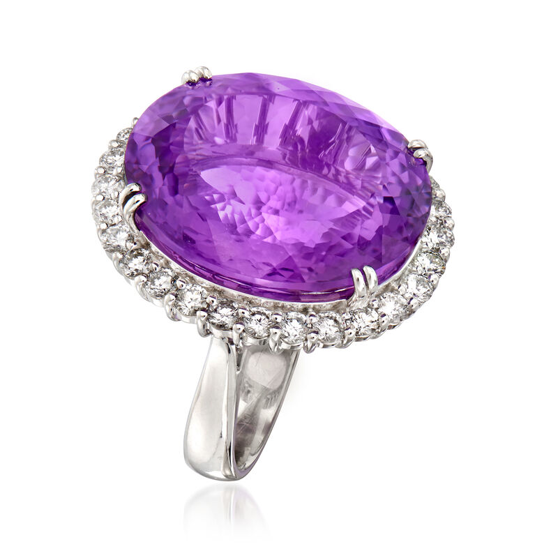 C. 1980 Vintage 21.10 Carat Amethyst and 1.23 ct. t.w. Diamond Ring in Platinum image number 2