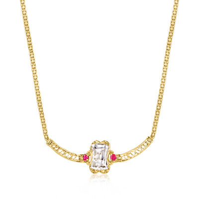 C. 1990 Vintage 3.25 Carat Synthetic White Spinel Necklace with .30 ct. t.w. Synthetic Rubies in 14kt Yellow Gold