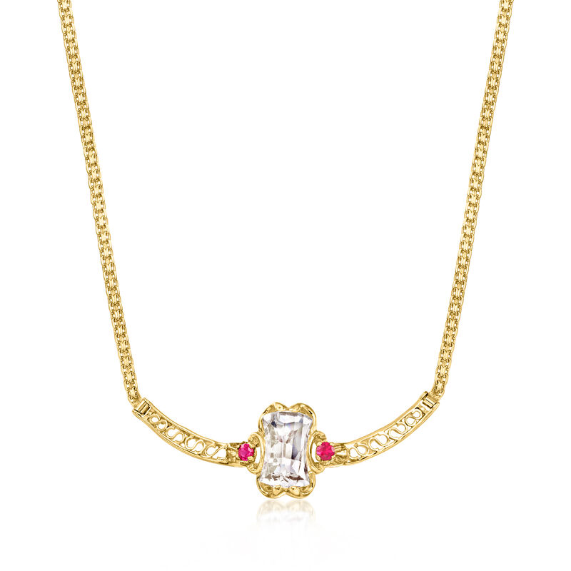 C. 1990 Vintage 3.25 Carat Synthetic White Spinel Necklace with .30 ct. t.w. Synthetic Rubies in 14kt Yellow Gold. 15" image number 0