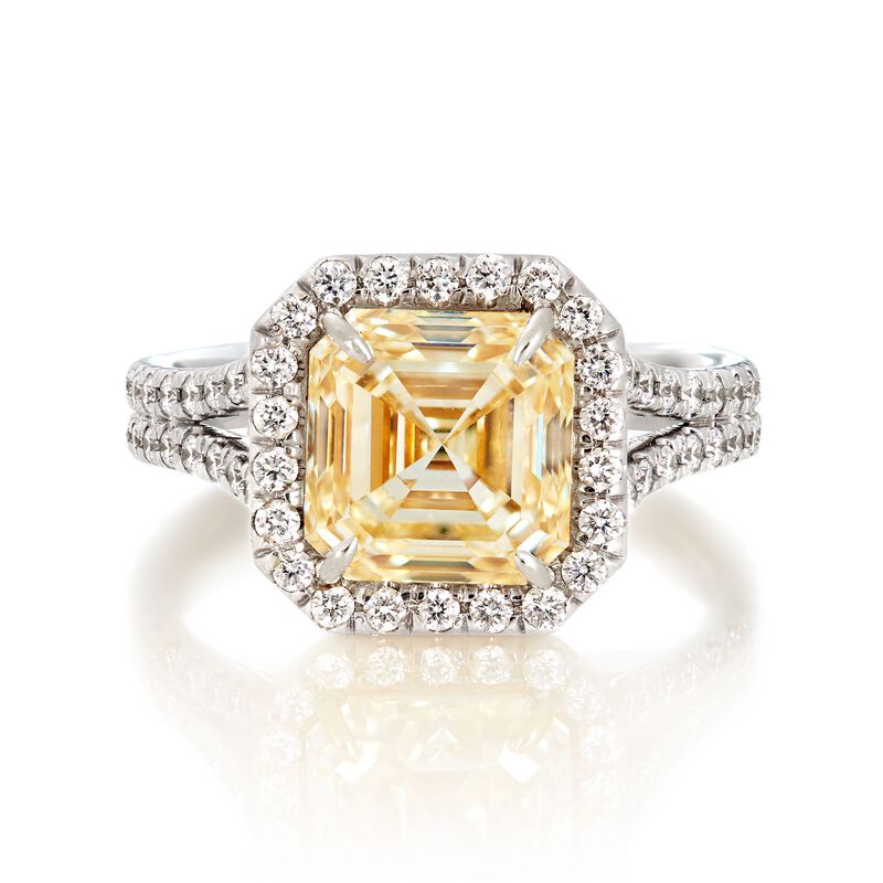 4.15 ct. t.w. Fancy Light Yellow and White Diamond Engagement Ring in 18kt White Gold image number 4