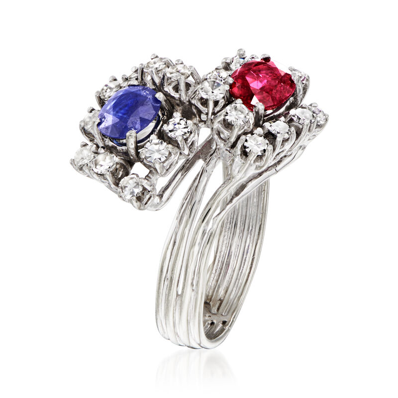 C. 1990 Vintage 1.10 ct. t.w. Multi-Gemstone and .70 ct. t.w. Diamond Bypass Ring in 18kt White Gold image number 2